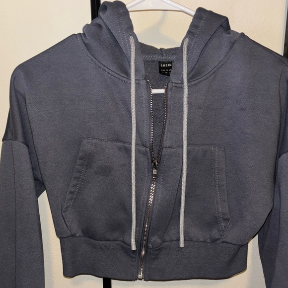 SHEIN Dark Blue/Gray Cropped Hoodie with Zipper - Picture 3 of 5